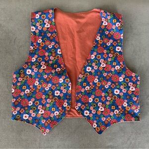 VTG Floral / Rust / Coral reversible vest handmade